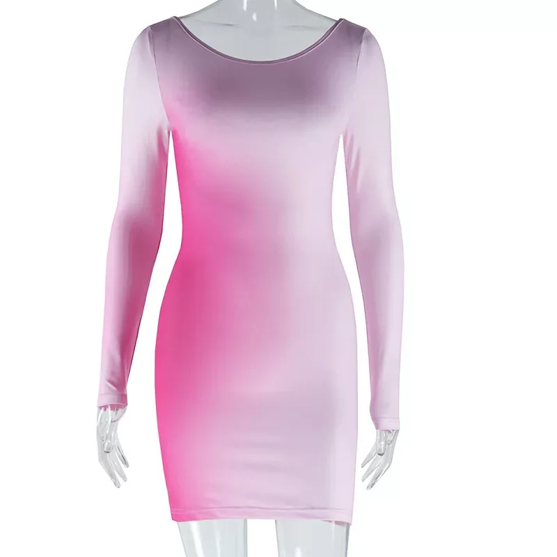 Summer Womens Bodycon Dress Sexy Round Neck Long Sleeve Slim Fit Unique Design Perfect for Parti