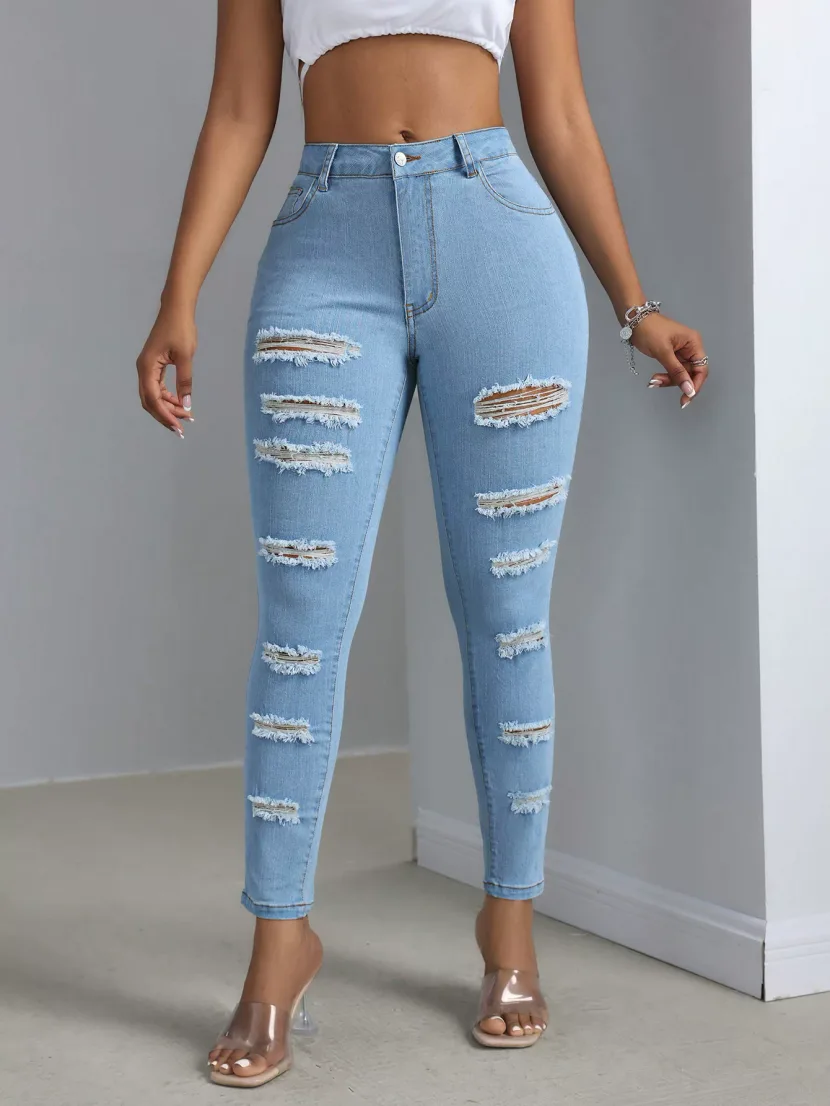 Skinny Ripped Jeans for Women Stylish Versatile Comfortable Fit Casual Wear Everyday Use Wholesa