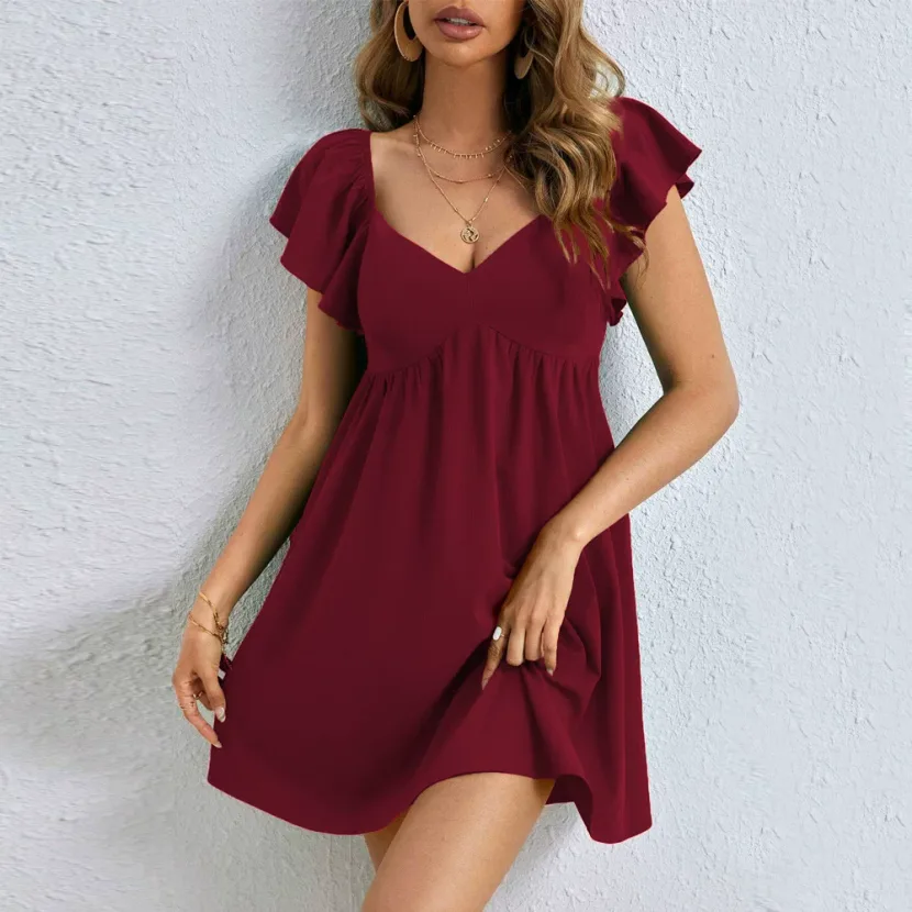 V Neck Casual Mini Dress Loose Fit Summer Style Trendy Design Perfect for Parties and Everyday W