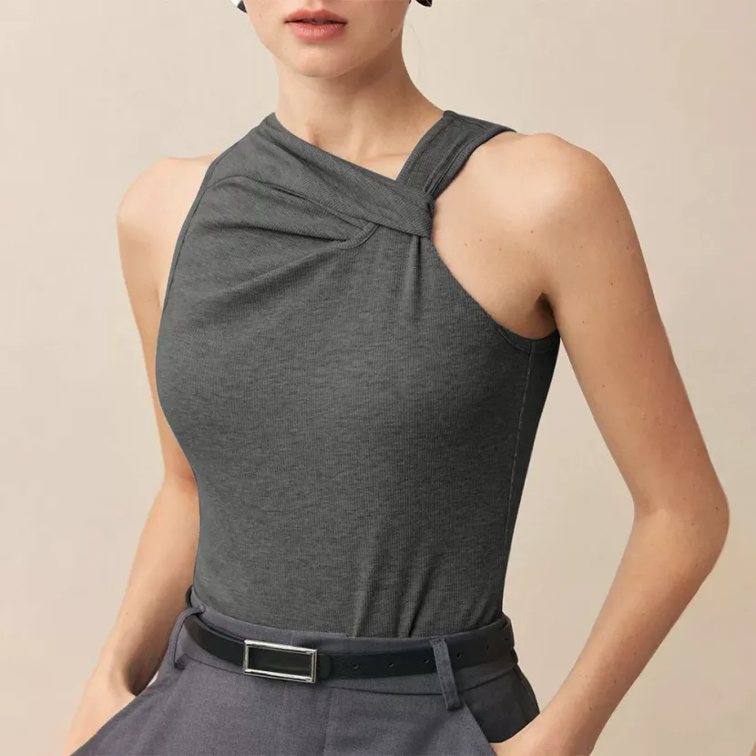 Chic Sleeveless T Shirt Elegant Design Summer Style Comfortable Fit Perfect for Office Wear Whol