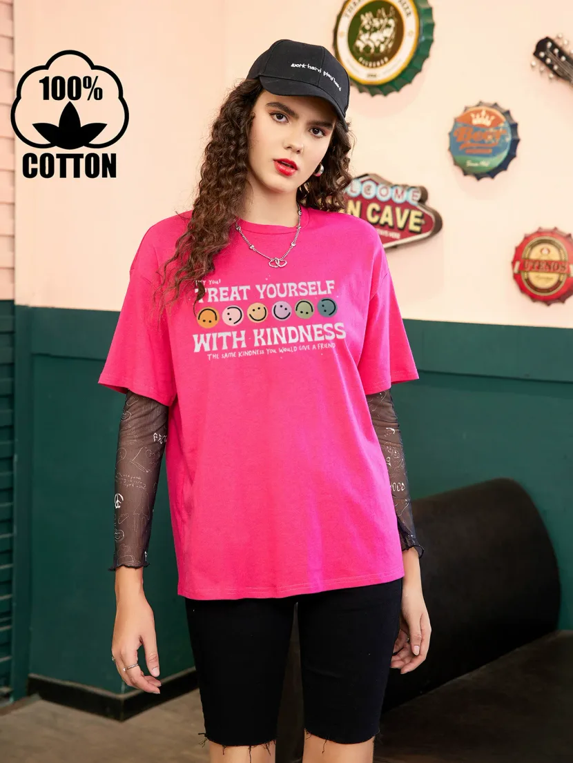Cotton Printed Short Sleeve T Shirt Womens Casual Wear Comfortable Fit for Summer Ready to Ship