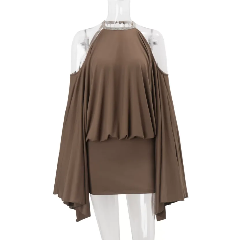 Womens Spring Dress Sexy Open Back Loose Fit Irregular Batwing Sleeve Bodycon Style Perfect for
