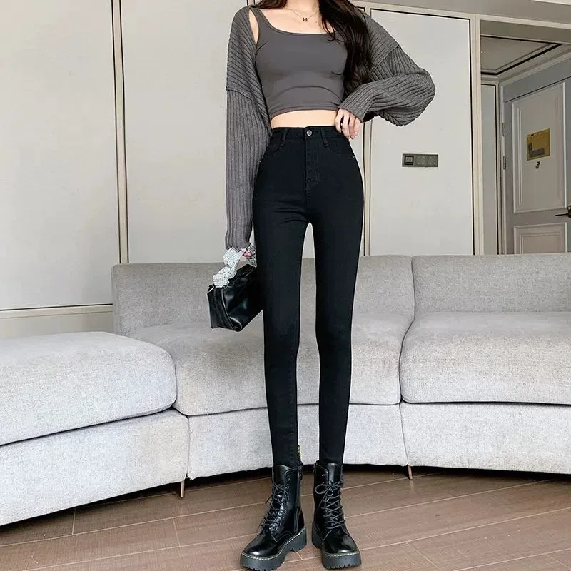 时尚弹力牛仔裤女2023新款春秋高腰修身显高显瘦小脚紧身铅笔裤子