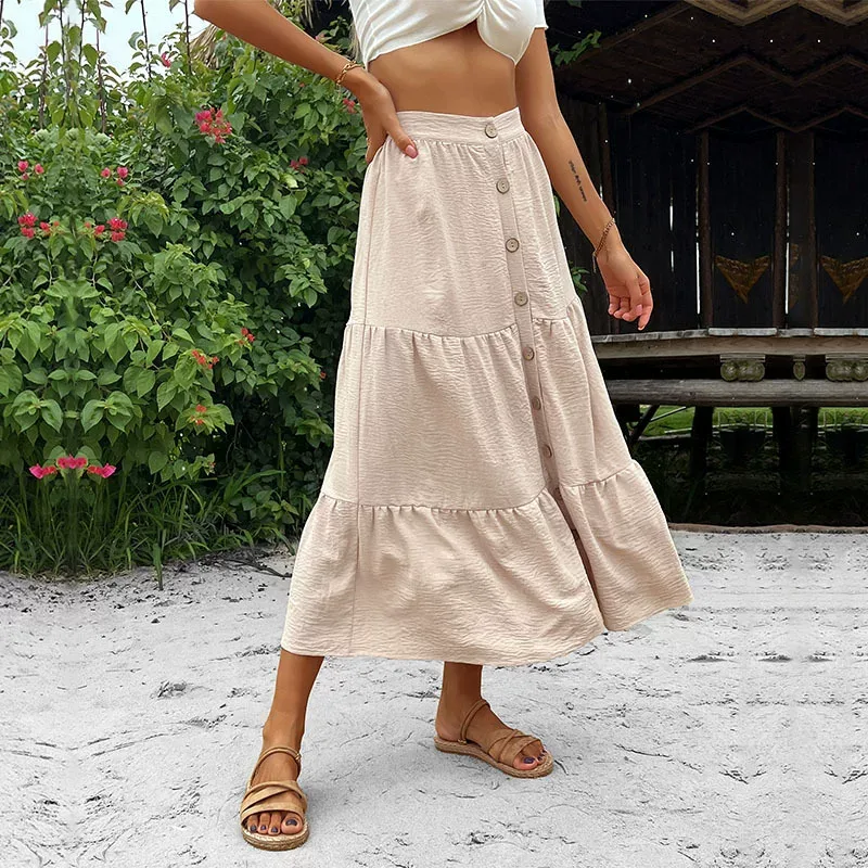 Casual Midi Skirt for Women Solid Color Comfortable Fit Versatile Style Perfect for Autumn Wear