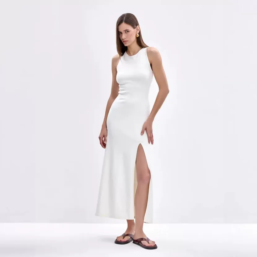 Long Knit Sweater Dress Elegant Versatile Bodycon Split Hem Autumn Winter Fashion Wholesale Avai