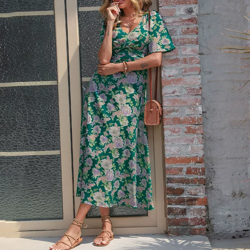 Summer Floral Midi Dress for Women Slim Fit Elegant Style Comfortable Fabric Perfect for Casual