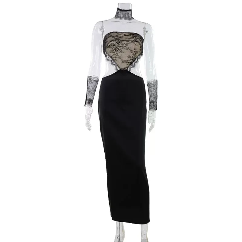 Elegant Backless Lace Trimmed Strapless Evening Dress Slim Fit Triangle Design Fashionable Style