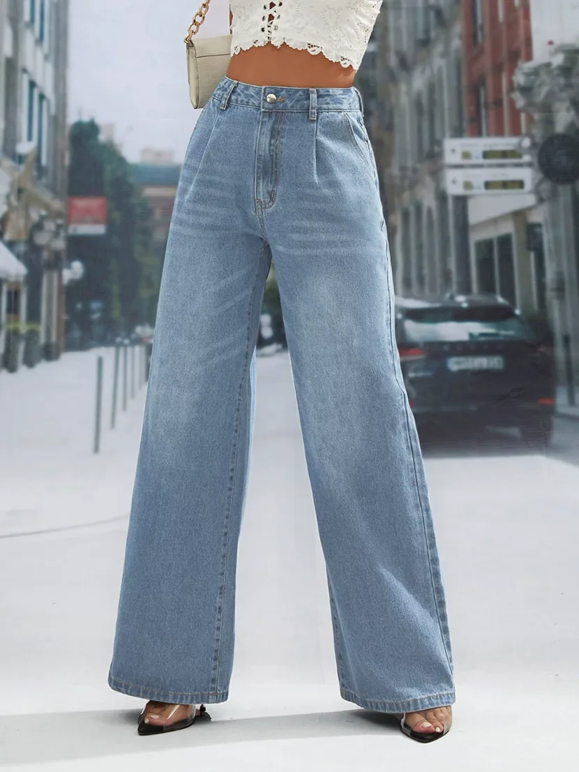 High Waisted Wide Leg Jeans Slim Fit Stylish Design Comfortable Fabric Casual Wear for Women Who