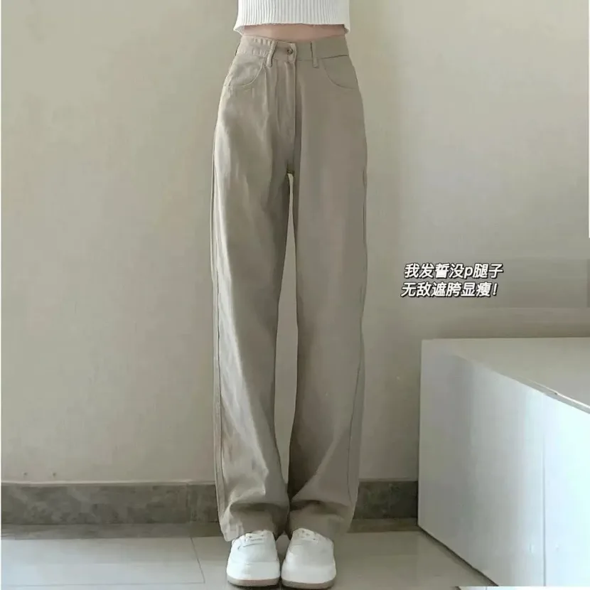 欧洲站牛仔裤女2023春季新款韩版学生高腰垂感腿粗直筒阔腿长裤潮