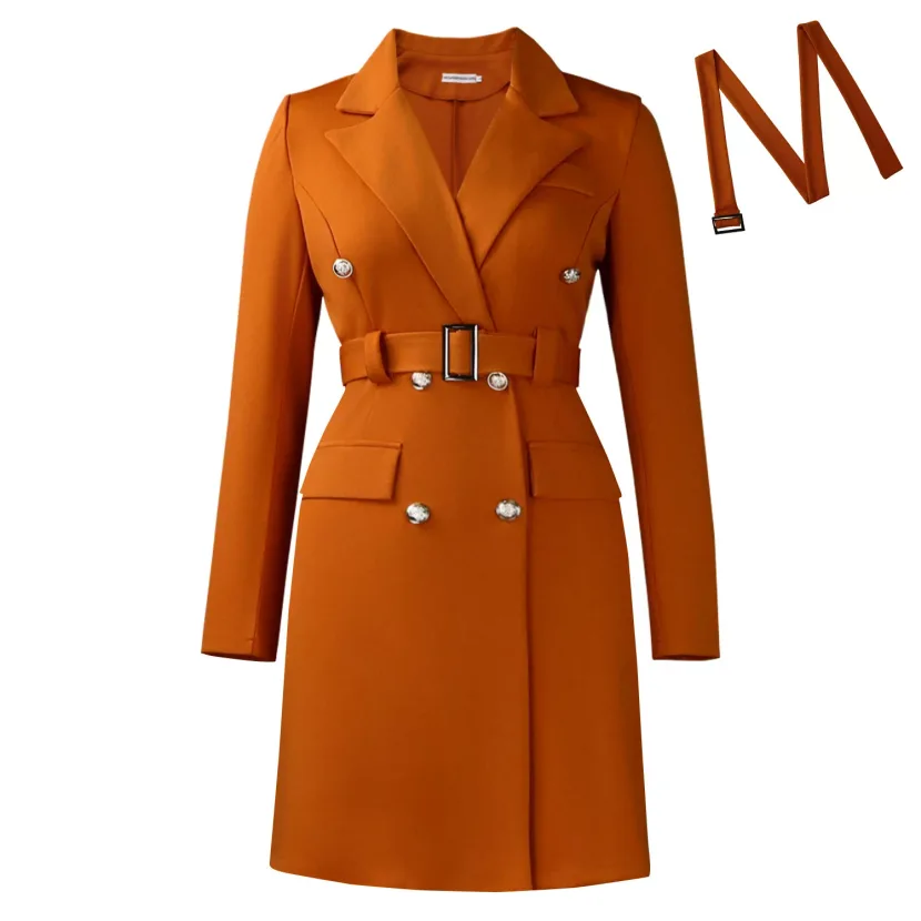 Long Sleeve Bodycon Blazer Dress Double Breasted Solid Color Elegant Style Perfect for Autumn an