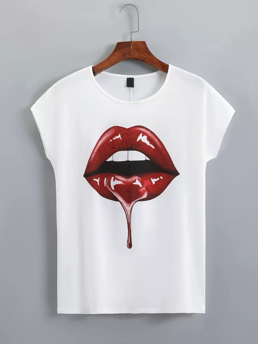 Casual Graphic T Shirt Sexy Lip Print Versatile Style Comfortable Fabric Perfect for Everyday We