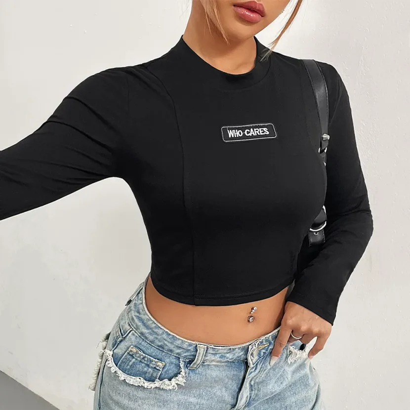Slim Fit Solid Color Turtleneck Long Sleeve T Shirt Womens Autumn Winter Streetwear Casual Style